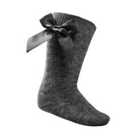 S151-G: Charcoal Grey Knee Length Socks w/Bow (2-9 Years)